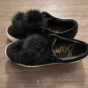 Sam Edelman Black Velvet Sneakers with Pom Poms - Size 9!